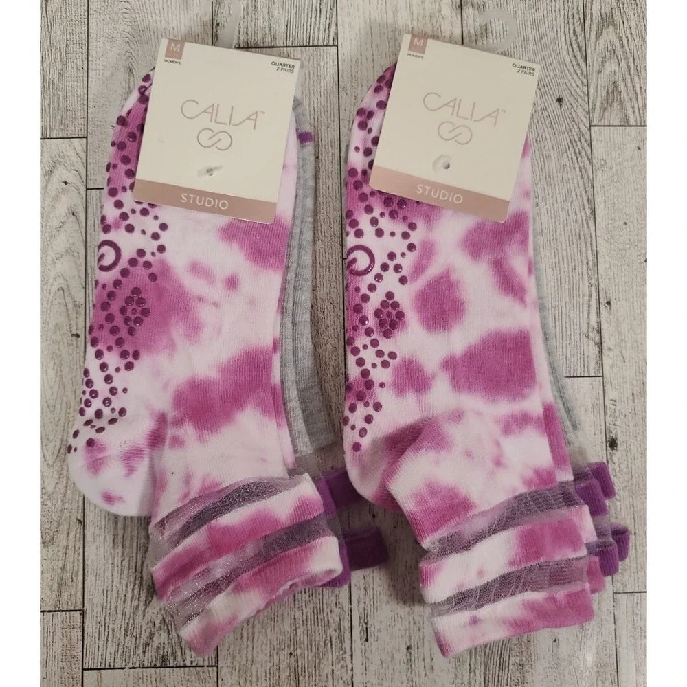 Calia Studio Socks Quarter Gripper Womens Tie Dye 2pk Lot of 2 Carrie Underwood